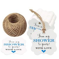 Baby Shower Tags,100 Pcs from My Shower to Yours with Love Tags,Gift Tags with Jute Twine (Blue)