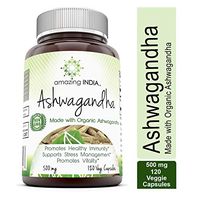 Amazing India Ashwagandha (Made with Organic Ashwagandha) 500 Mg 120 Veggie Capsules (Non-GMO) * Promotes Healthy Immunity Supports Stress Management and Promotes Vitality *