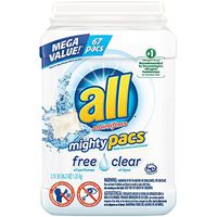 all Mighty Pacs Laundry Detergent, Free Clear for Sensitive Skin, Unscented, Tub, 67 Count, packaging may vary
