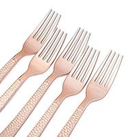 BalsaCircle 48 pcs 7-Inch long Rose Gold Hammered Design Plastic Forks - Disposable Wedding Catering Tableware Discounted Supplies