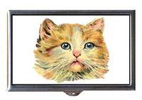 Victorian Sweet Orange Cat Kitten Antique Art Decorative Pill Box