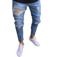 Men Jeans Daoroka Men's Vintage Slim Fit Stretchy Skinny Biker Zipper Long Straight Denim Distressed Rip Pants Casual Trousers (XL, Light Blue)