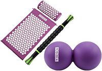 YOGU Acupressure Mat Pillow and Muscle Roller Massage Stick Set for Back and Neck Pain Relief and Muscle Relaxation Relieves Stress Back Neck and Sciatic Pain (Purple w Stick+Ball)