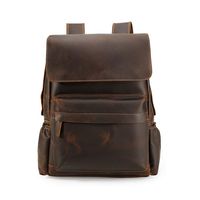 Lannsyne 80s Vintage Genuine Leather Backpack For Men 15.6 Inch Laptop Bag School Bag Overnight Weekender Camping Daypack