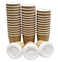 50 Count Brown Insulated Ripple Eco-friendly Paper Hot Coffee Cups with 50 Cappuccino Lids - Grip Easily, No Sleeves Needed, Perfect for Everyday Use (11 Ounce)