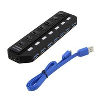 USB Hub,7-Port USB 3.0 Data HUB Super Speed Multiple USB Expander with Switches,LED Power Indicator,1.84ft USB 3.0 Data Cable for PC Laptop Computer