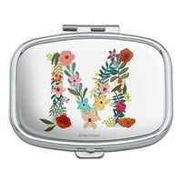 Letter M Floral Monogram Initial Rectangle Pill Case Trinket Gift Box
