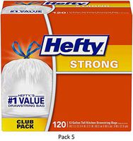 Hefty Strong Tall Kitchen Trash Bags, Unscented, 13 Gallon, 120 Count, 5 Pack