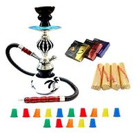 Zebra Smoke Starter Series: 11" 1 Hose Taj Mahal Pumpkin Hookah Combo Kit Set w/ Instant Charcoal (Like Three Kings Charcoal), Hydro Herbal Molasses(like Blue Mist), and Hookah Mouth Tips Smokes More Then Hookah Pen (Black)