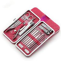 18pcs Professional Stainless Steel Grooming Kit Include Nail Clippers Set and Pedicure Tools with Best Leather Travel Case for Women Men or Family (Rose Red)