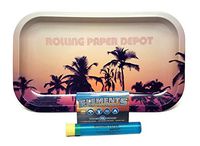 Bundle - 3 Items - Rolling Paper Depot Rolling Tray (Retro Palms), Elements Ultra Thin Papers, with Rolling Paper Depot Kewltube