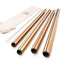 JOYECO 4 Pcs Stainless Steel Boba Straws, Big Straws Smoothies Reusable, 0.5 inches Wide Straw 9.5 inches Long for Bubble Tea, Juice, Thick Milkshakes, Rose Copper