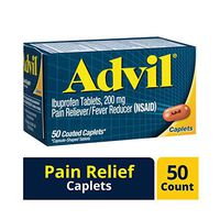 Advil Coated Caplets Pain Reliever and Fever Reducer, Ibuprofen 200mg, 50 Count, Fast-Acting Formula for Headache Relief, Toothache Pain Relief and Arthritis Pain Relief