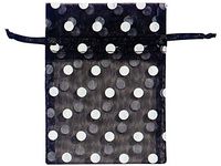 Sheer Printed Polka Dot Organza Bags- Black & White Dots 3x4" Polka Dot Organza Bags (12 Packs; 10 Bags Per Pack) - WRAPS-B52139