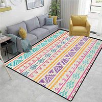 YucouHome Orange and Pink Vegetables Area Rug Boys Room, Hand Drawn Design with Timeless Tribal Triangle and Arrow Motifs, Easy Maintenance Area Rug Living Room Bedroom Carpet(5'x 8') Multicolor