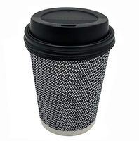 [600 SET] 8 oz Disposable Double Walled Hot Cups with Lids - No Sleeves needed 8oz Premium Insulated Ripple Wall Hot Coffee Tea Chocolate Drinks Espresso Travel To Go Paper Cup and lid Black Geometric