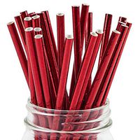 Paper Straws Shiny Red Foil Pattern - Eco Friendly Wedding Straws - Dozens of Designs & Perfect For Any Party! Frozen Dessert Supplies - 100 Count