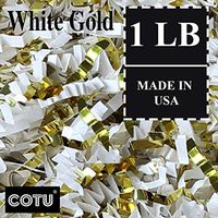 1 LB Premium White Gold Metallic Mix Crinkle Shred Gift Basket Shred Crinkle Paper Filler Bedding by COTU (8 oz)