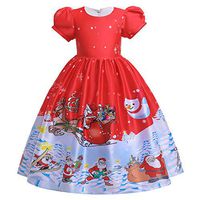 Driuankeji Girls Dress Kids Xmas Cartoon Print Dress Casual School Party Swing Dresses 3D Print Flared Midi Dress White
