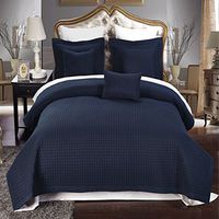 Luxury Checkered Quilted Wrinkle Free Coverlets Bedspread 100% Microfiber Set Navy/Full-Queen(3PC)