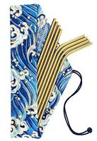 Mokpi Reusable Metal Drinking Gold Straws with Brushes and Storage Pouch Stainless Steel Straws for 20oz 30oz Rumblers Tumblers Cold Beverage (Gold, 8.5 inch)