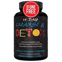2 for 1 Deal Research Labs 15 Day Colon Cleanse & Detox for Weight Loss - Constipation Relief - Flushes Toxins, Boosts Energy. Clinically Researched Safe and Effective Formula