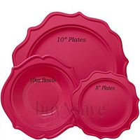 buyNsave Fucsia Plastic Disposable Plates, Wedding Party Dinnerware, Festive Collection (35, 10" Dinner Plates)
