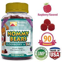 Elderberry Gummies (90 ct) Immune Support for Kids by Nommy Bears •Gelatin Free Supplements Vitamin C & Zinc •Vegetarian, Vegan-Friendly •3 Months Supply Sambucus •Gluten Free •Halal/Kosher Friendly