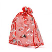 Housweety Organza Drawstring Pouches Jewelry Party Wedding Favor Gift Bags Pouches Heart Shaped 13cm X16cm(5 1/8" X6 2/8"),50pcs (Red)
