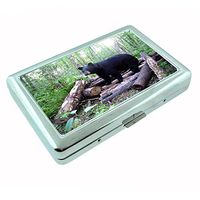 Perfection In Style Silver Cigarette Case Metal Wallet Black Bear Design D004