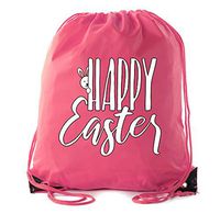 Easter Basket Bags, Bulk Drawstring Backpacks, Party Favor Goody Bags for Easter - Peaking Bunny - Pink CA2500EasterDTG S2