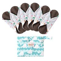 7 Pieces Set Including 1 Piece Mini Wet Bag +6 Pieces Charcoal Bamboo Panty Liner Washable Cloth Menstrual Pads Reusable Sanitary Pads (Unicorn, M)