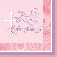 Creative Converting Faithful Dove Cross Beverage Confirmation Napkins, Pink, 16 Count