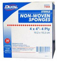 (7444) Sterile Gauze Sponges 4 x 4 Inch 4-Ply, Non-Woven - BX/50 (2 sponges per pack, 50 packs per box) by Dukal Corporation