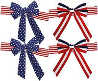 Set of 4 Patriotic Chair Bows! 2 Assorted Patterns - Red, White and Blue Color Scheme - 17.5" Bows - Bows That Wrap Around Chairs Perfect for Parties, BBQ's, 4th of July, and Picnic Decorations!