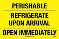 Polar Tech SCL218 Pressure Sensitive Permanent Adhesive Label, "PERISHABLE REFRIGERATE UPON ARRIVAL OPEN IMMEDIATELY", 3" Length x 2" Width, Black on Yellow (Roll of 500)