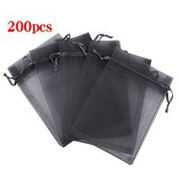 Boshen 100/200PCS Organza Gift Candy Sheer Bags Mesh Jewelry Pouches Drawstring Bulk for Wedding Party Favors Christmas 3"x4" 5"x7" (5" X 7"(200PCS), Black)