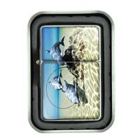 Windproof Refillable Oil Lighter with Tin Gift Box Dolphins Design-007