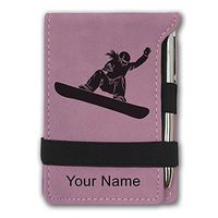Mini Notepad, Snowboarder Woman, Personalized Engraving Included (Pink)