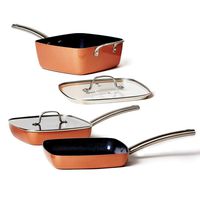 Copper Chef Stack-able Black Diamond 5-piece Non-Stick Fry Pan Set, 9.5 Inch grill pan, 9.5 Inch griddle pan, 4.5 Quart saucepan. Copper Chef Recipes Cookbook Included