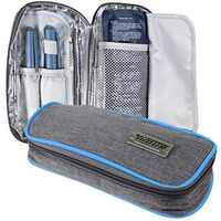 CoreLife Insulin Cooler Travel Case, Diabetic Medication Holder Bag and Organizer Kit with 2 Non-Sweat Ice Packs and Insulated Liner (Gray - Blue Trim)