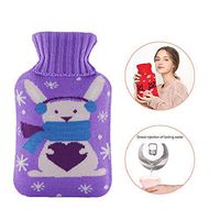 Hot Water Bottle, Portable Rubber Hot Water Bottle 1 Liter with Cartoon Knitted Coat for Christmas Family Children Gift
