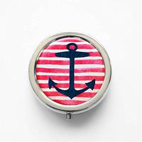 RhyNSky Anchor Mini Portable Pocket Pill Box Case Holder for Purse, 3 Compartments, Silvery, C1397