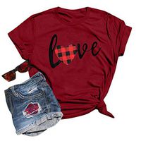 Women's V Neck Short Sleeve T Shirt Summer Color Block Round Neck Shirt Plaid Casual Loose Fit T Shirt Tops