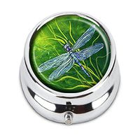 Guojew Dragonfly and Green Grass Custom Fashion Round Pill Box Tablet Holder Pocket Purse Organizer Case Decoration Box