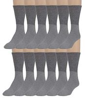 Diabetic Crew Socks Unisex Physician Recommended 12 Pack Black or White (Grey, Sock Size 10-13)