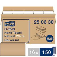 Tork Universal C-Fold Hand Towel H25, Disposable Paper Hand Towel 250630, 100% Recycled Fibers, 1-Ply, Natural/White - 16 x 150 Sheets