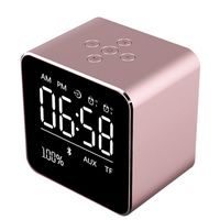 ZYG.GG Clock Bluetooth Speaker Portable Mini Wireless Metal Subwoofer Mirror LCD Monitor with FM Radio Dual Alarm Clock Mode HD Call TF Card for Indoor and Outdoor,Pink