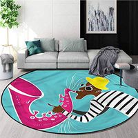 RUGSMAT Vintage Machine Washable Round Bath Mat,Groovy Hippie Jazz Art Coffee Table Mat Non-Skid Living Room Carpet Diameter-47
