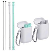 2Pack Silicone Reusable Straw ZD Food-Grade Collapsible Straws Foldable Drinking Tube with 2 Magnetic Portable Travel Case for Personal Use【FDA & BPA Free】 (light gray+ green)